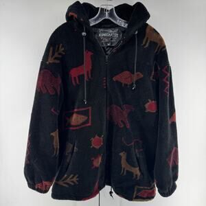 Vintage Forecaster Fleece Jacket Womens Medium Black Burgundy Southwest Print